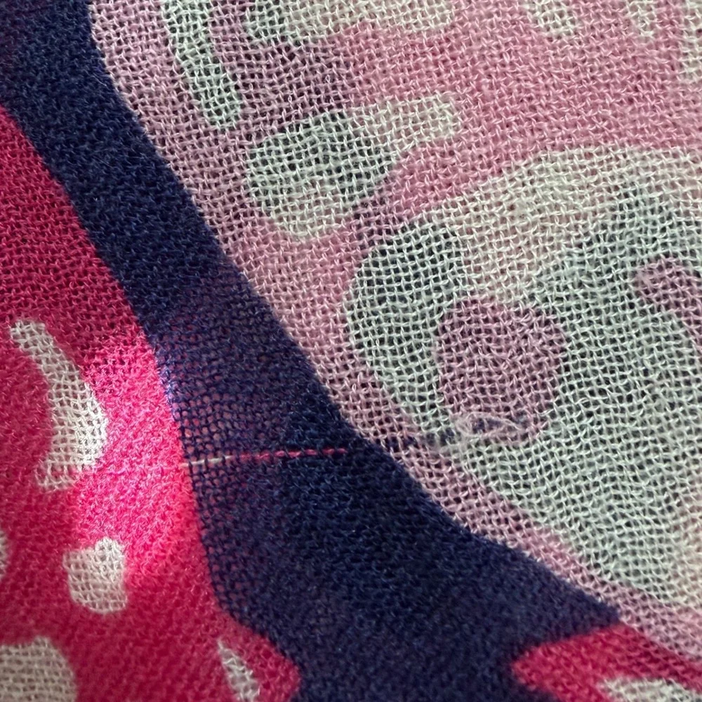 Lilly Pulitzer Murfee Scarf Pink Navy Blue Fish Print Silk Cashmere Coastal Prep